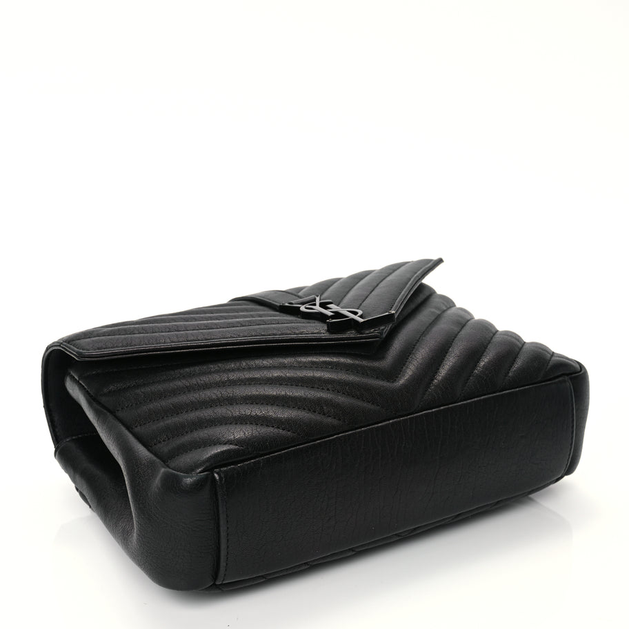 Saint Laurent Sheepskin Matelasse Chevron Monogram Monochrome Medium College Bag Black Image 3