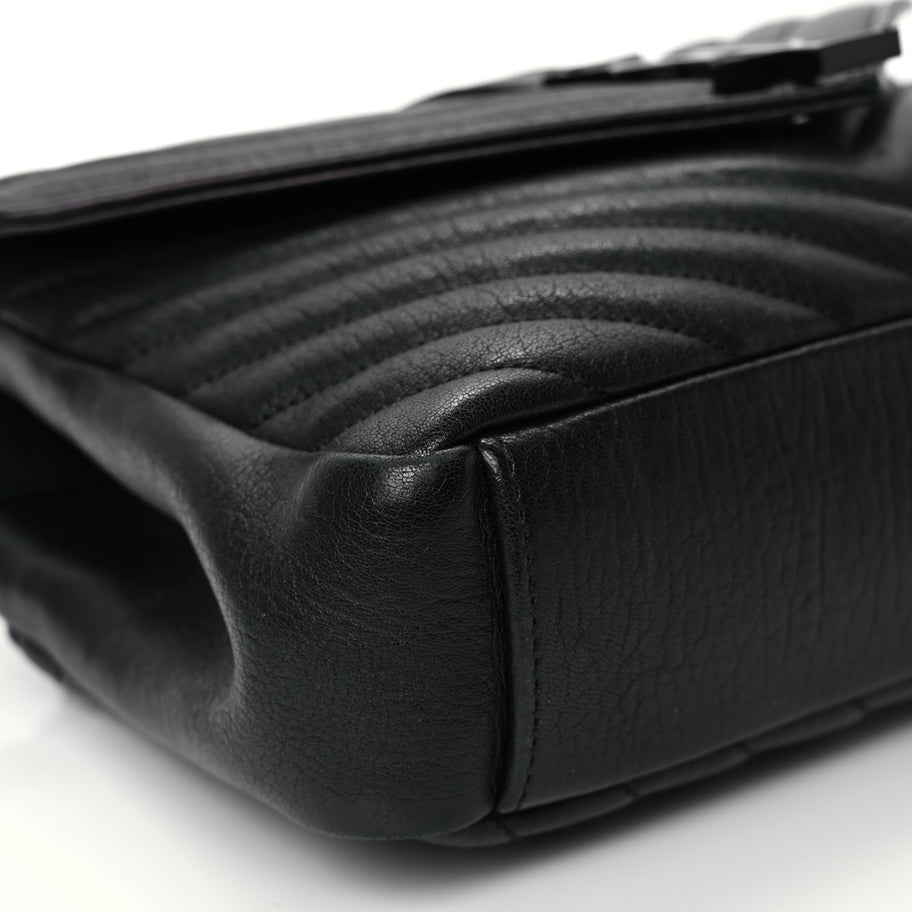 Saint Laurent Sheepskin Matelasse Chevron Monogram Monochrome Medium College Bag Black Image 8