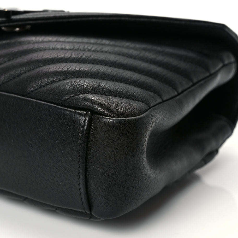 Saint Laurent Sheepskin Matelasse Chevron Monogram Monochrome Medium College Bag Black Image 9