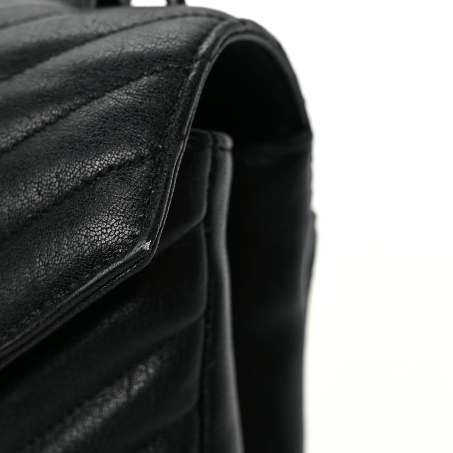 Saint Laurent Sheepskin Matelasse Chevron Monogram Monochrome Medium College Bag Black Image 10