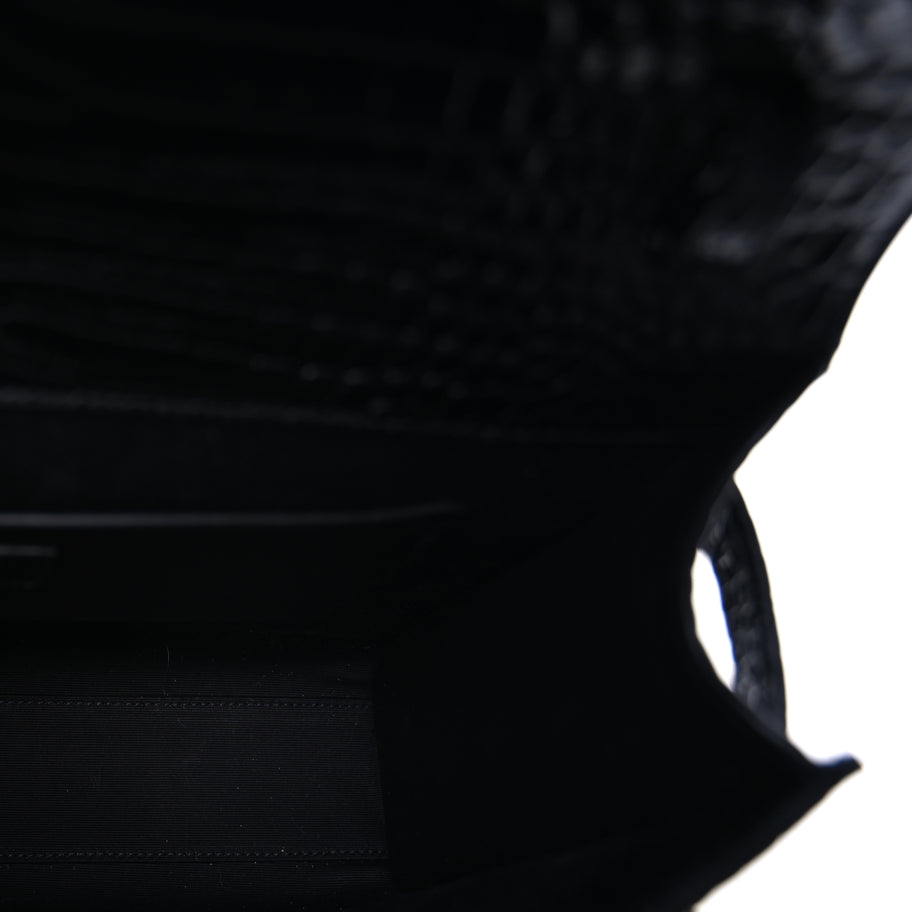 Saint Laurent Shiny Calfskin Crocodile Embossed Manhattan Baguette Black Black Image 4