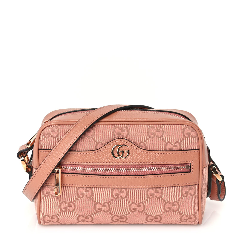  Gucci Monogram Textured Dollar Calfskin Mini Ophidia Shoulder Bag Cloche Rose Pink