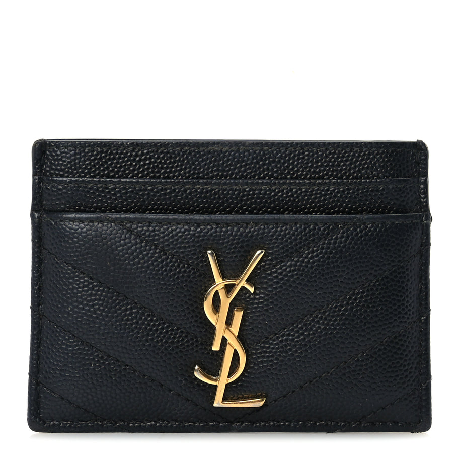 Saint Laurent Grain De Poudre Matelasse Chevron Monogram Credit Card Case  Black Image 1