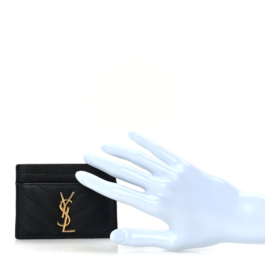 Saint Laurent Grain De Poudre Matelasse Chevron Monogram Credit Card Case  Black Image 2