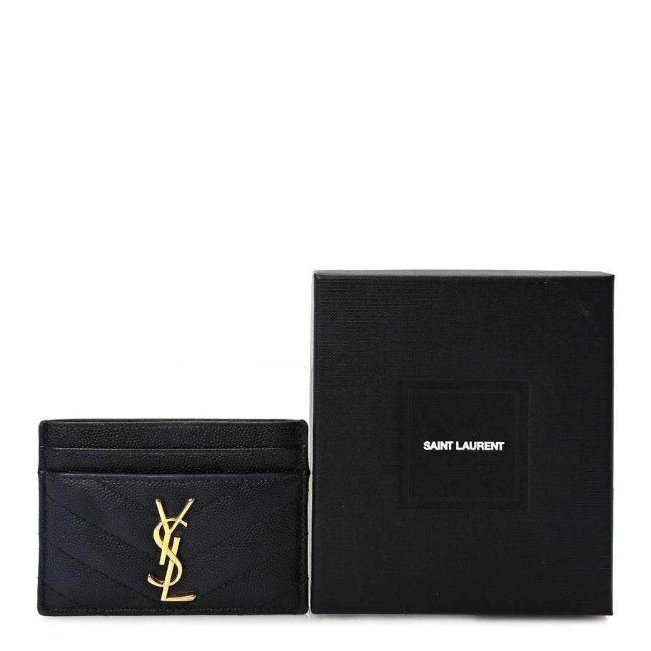 Saint Laurent Grain De Poudre Matelasse Chevron Monogram Credit Card Case  Black Image 3