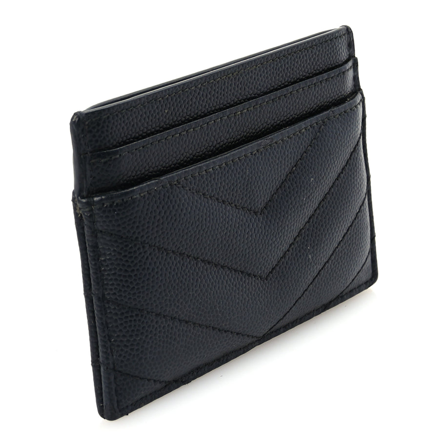 Saint Laurent Grain De Poudre Matelasse Chevron Monogram Credit Card Case  Black Image 4