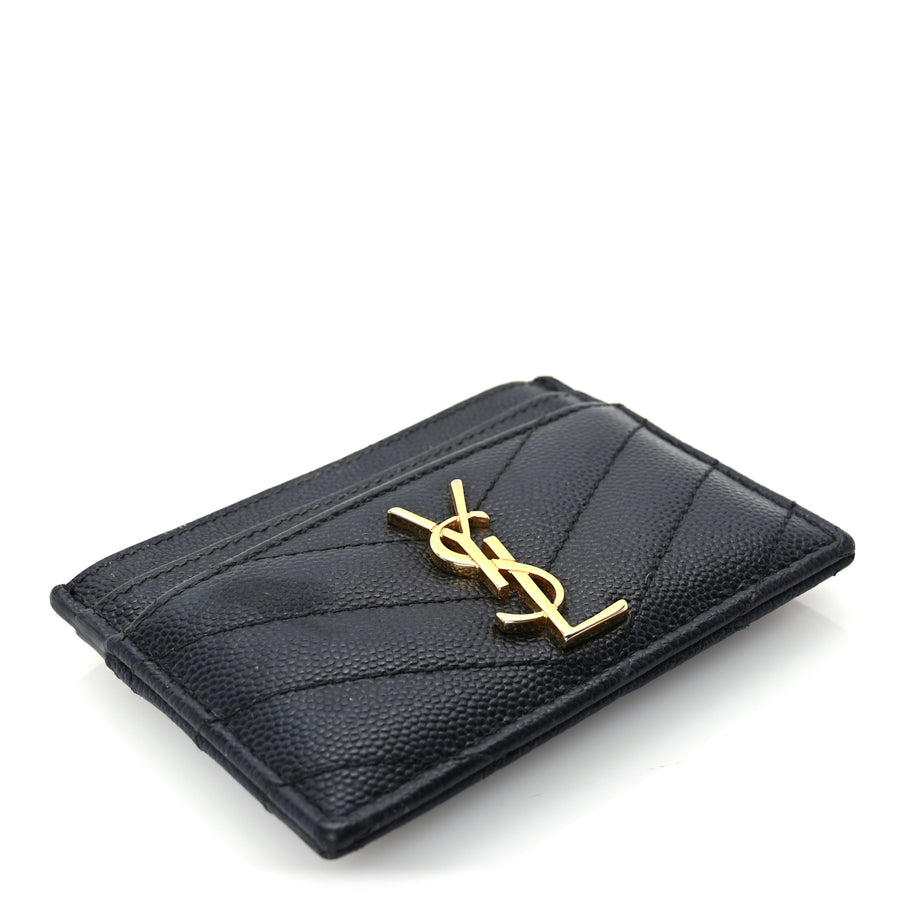 Saint Laurent Grain De Poudre Matelasse Chevron Monogram Credit Card Case  Black Image 5