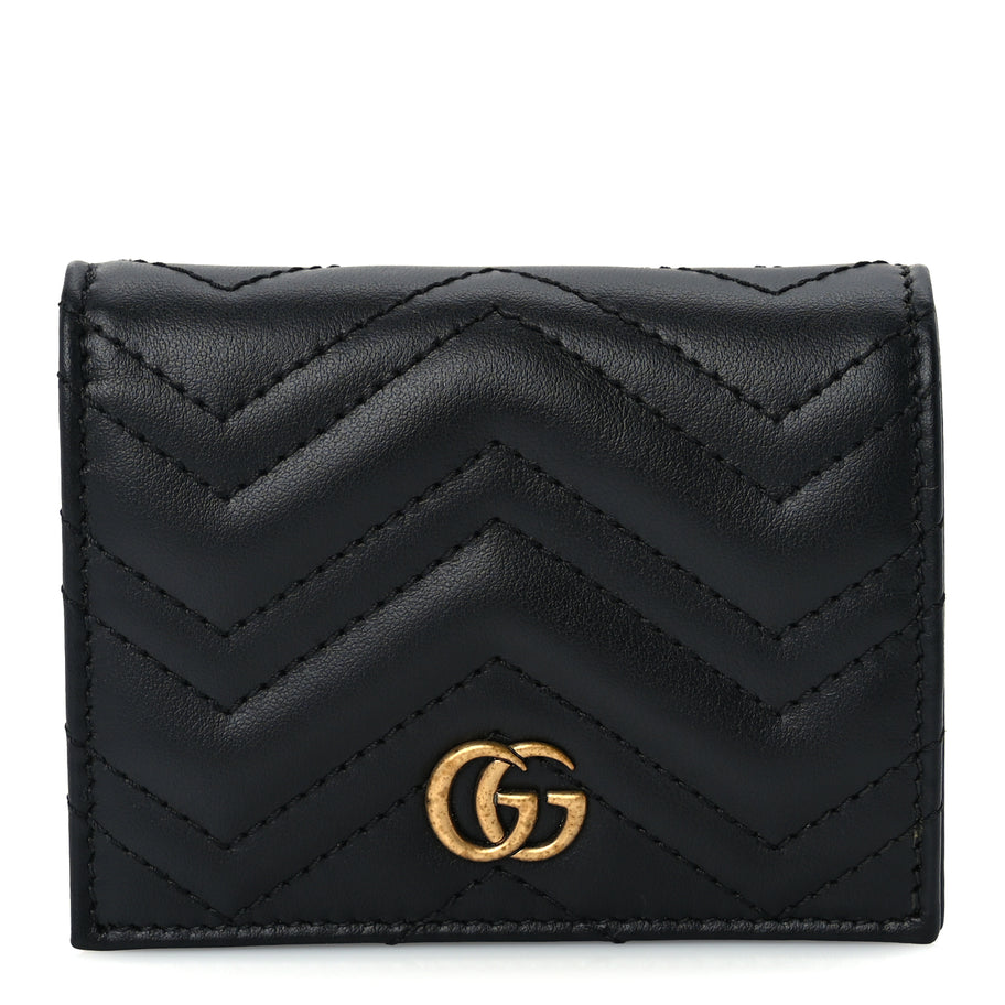 Gucci Calfskin Matelasse GG Marmont Card Case Wallet Black Image 1