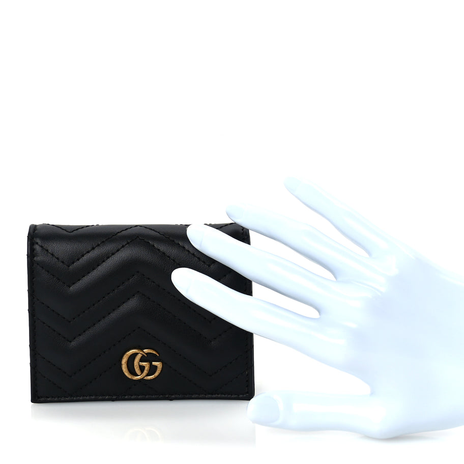 Gucci Calfskin Matelasse GG Marmont Card Case Wallet Black Image 2