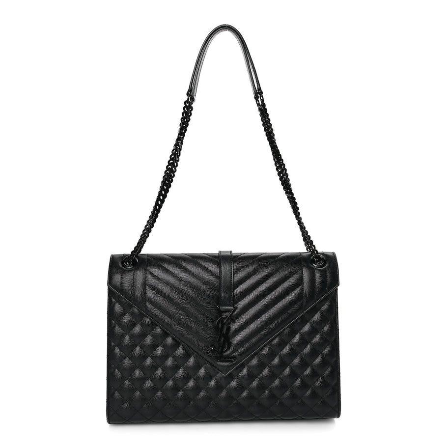 Saint Laurent Grain De Poudre Textured Mixed Matelasse Large Triquilt Monogram Monochrome Satchel Black Image 1