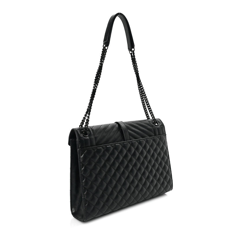  Saint Laurent Grain De Poudre Textured Mixed Matelasse Large Triquilt Monogram Monochrome Satchel Black
