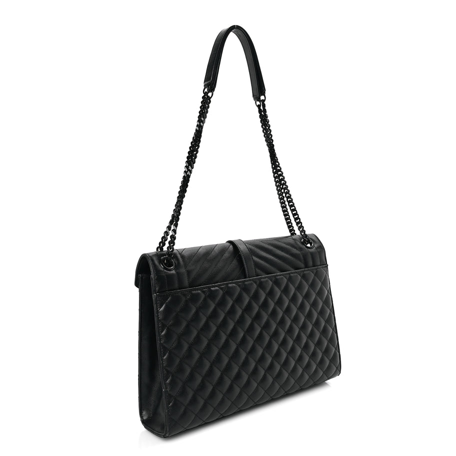 Saint Laurent Grain De Poudre Textured Mixed Matelasse Large Triquilt Monogram Monochrome Satchel Black Image 2