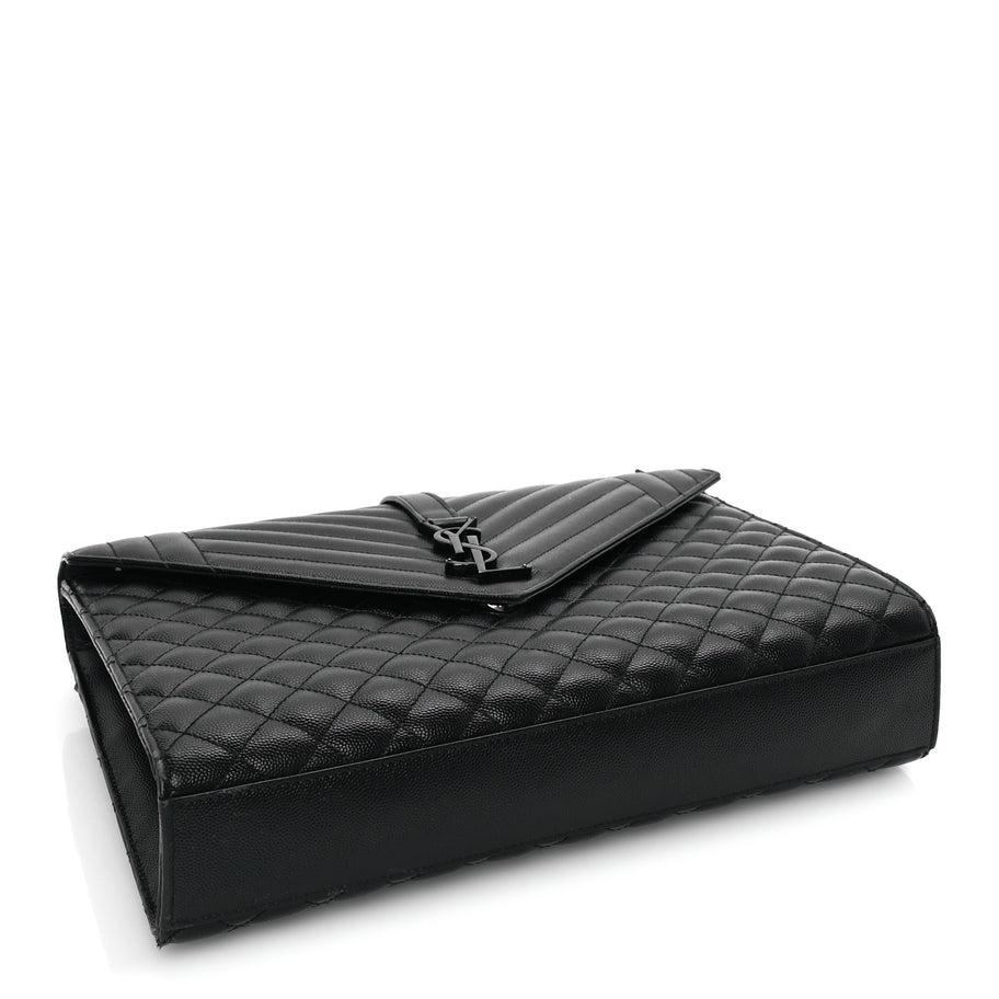 Saint Laurent Grain De Poudre Textured Mixed Matelasse Large Triquilt Monogram Monochrome Satchel Black Image 3