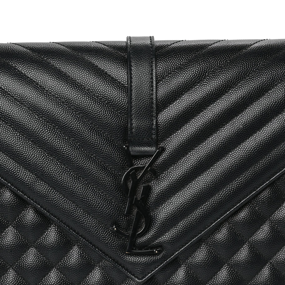 Saint Laurent Grain De Poudre Textured Mixed Matelasse Large Triquilt Monogram Monochrome Satchel Black Image 6