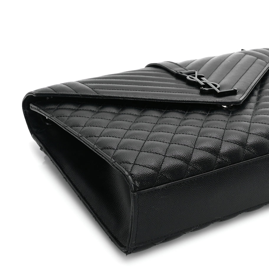 Saint Laurent Grain De Poudre Textured Mixed Matelasse Large Triquilt Monogram Monochrome Satchel Black Image 7