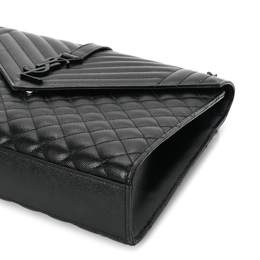 Saint Laurent Grain De Poudre Textured Mixed Matelasse Large Triquilt Monogram Monochrome Satchel Black Image 8
