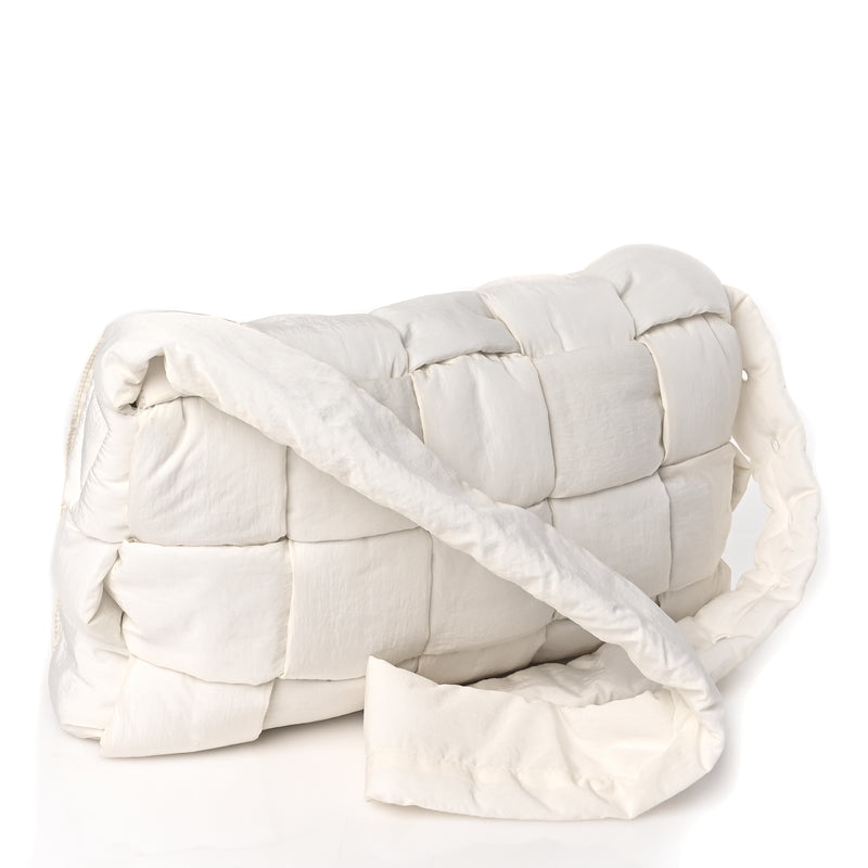  Bottega Veneta Nylon Intrecciato Padded Tech Maxi Cassette Bag White