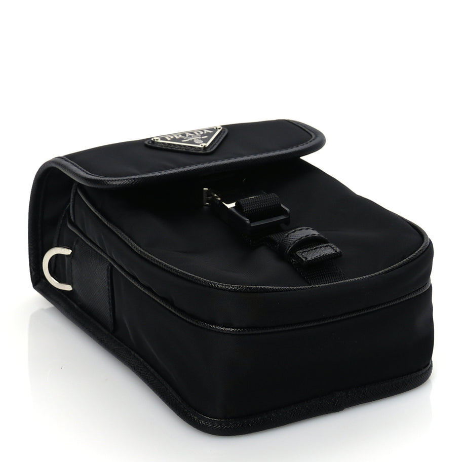 Prada Re-Nylon Saffiano Mini Pocket Single Snap Buckle Messenger Bag Black Image 3
