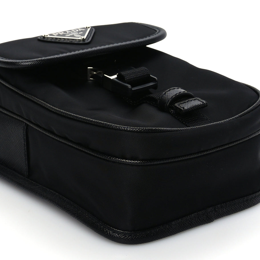 Prada Re-Nylon Saffiano Mini Pocket Single Snap Buckle Messenger Bag Black Image 7