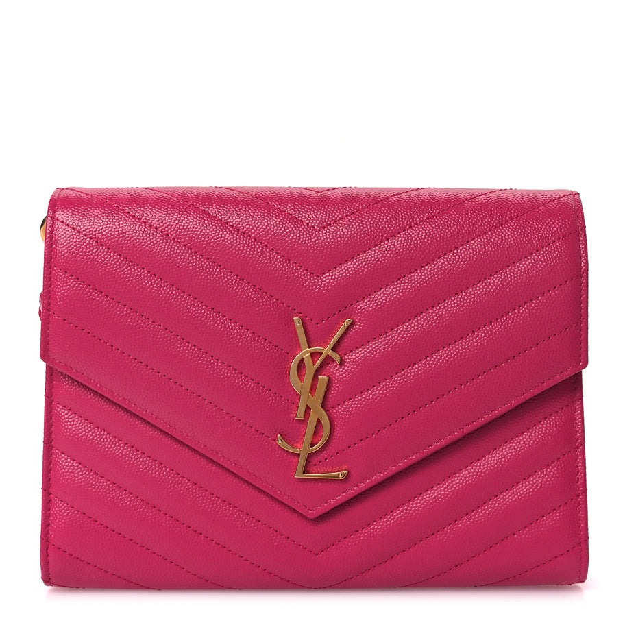 Saint Laurent Grain De Poudre Matelasse Chevron Monogram Envelope Clutch Fuchsia Fuchsia Image 1