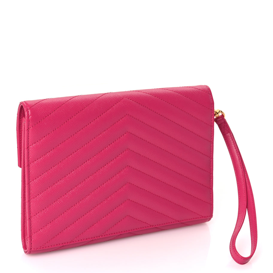 Saint Laurent Grain De Poudre Matelasse Chevron Monogram Envelope Clutch Fuchsia Fuchsia Image 3