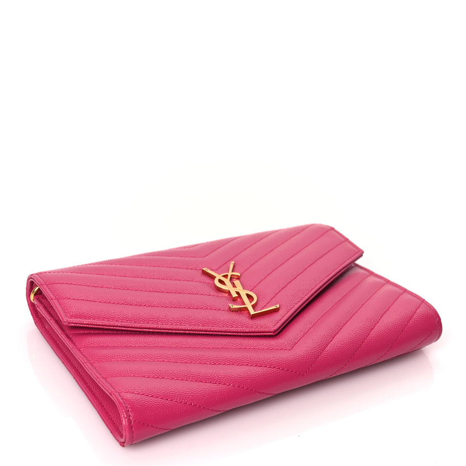 Saint Laurent Grain De Poudre Matelasse Chevron Monogram Envelope Clutch Fuchsia Fuchsia Image 4