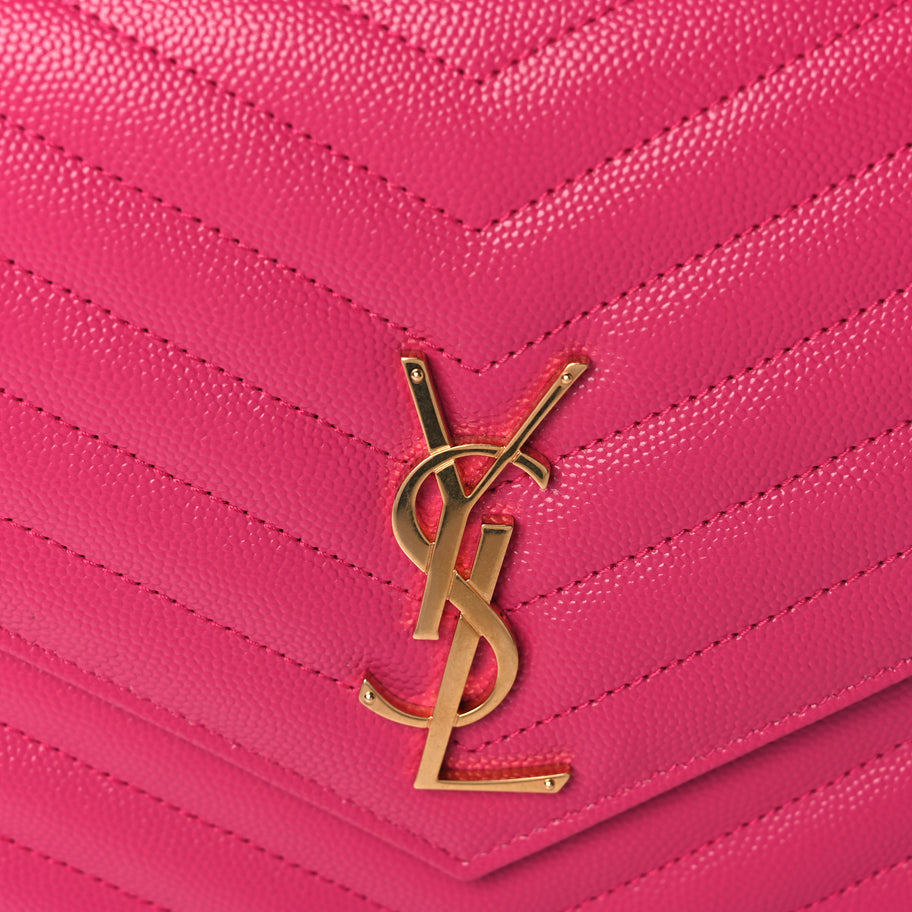 Saint Laurent Grain De Poudre Matelasse Chevron Monogram Envelope Clutch Fuchsia Fuchsia Image 7