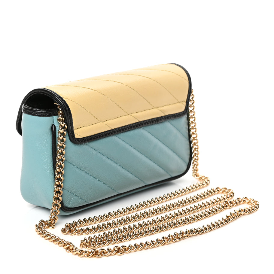 Gucci Azalea Calfskin Enamel Matelasse Diagonal Super Mini Torchon GG Marmont Shoulder Bag Butter Dusty Azure Black Electric Blue Image 2