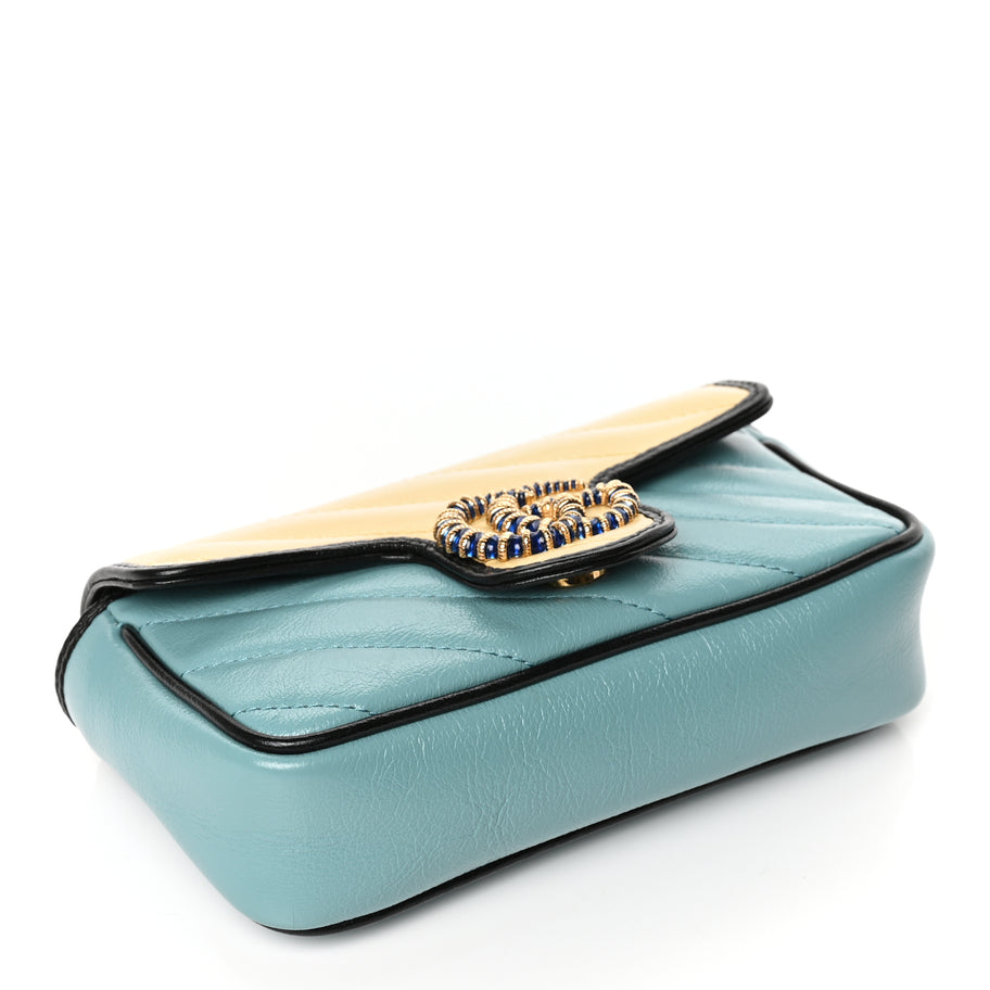Gucci Azalea Calfskin Enamel Matelasse Diagonal Super Mini Torchon GG Marmont Shoulder Bag Butter Dusty Azure Black Electric Blue Image 3