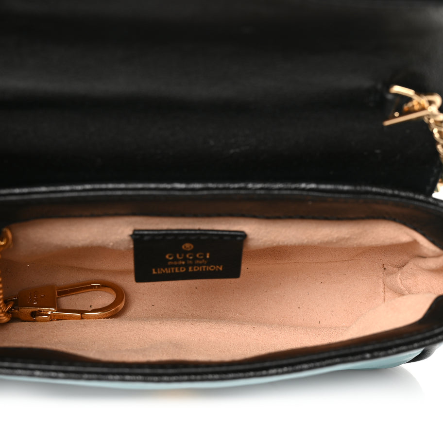 Gucci Azalea Calfskin Enamel Matelasse Diagonal Super Mini Torchon GG Marmont Shoulder Bag Butter Dusty Azure Black Electric Blue Image 4