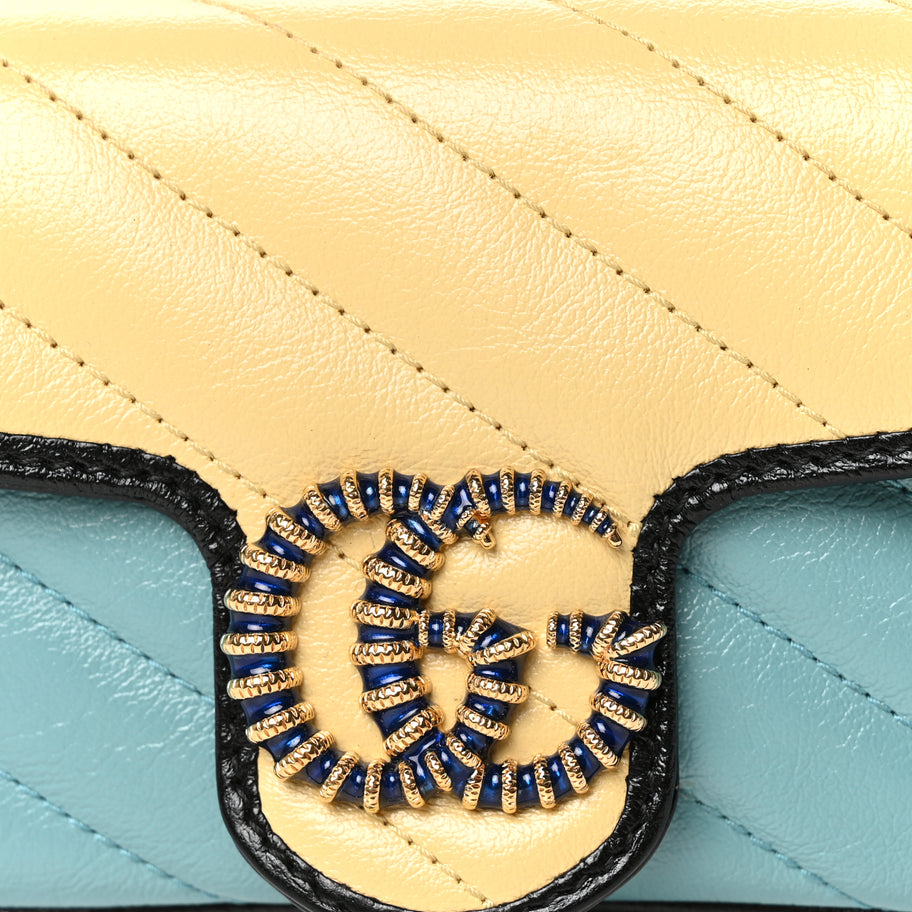 Gucci Azalea Calfskin Enamel Matelasse Diagonal Super Mini Torchon GG Marmont Shoulder Bag Butter Dusty Azure Black Electric Blue Image 7