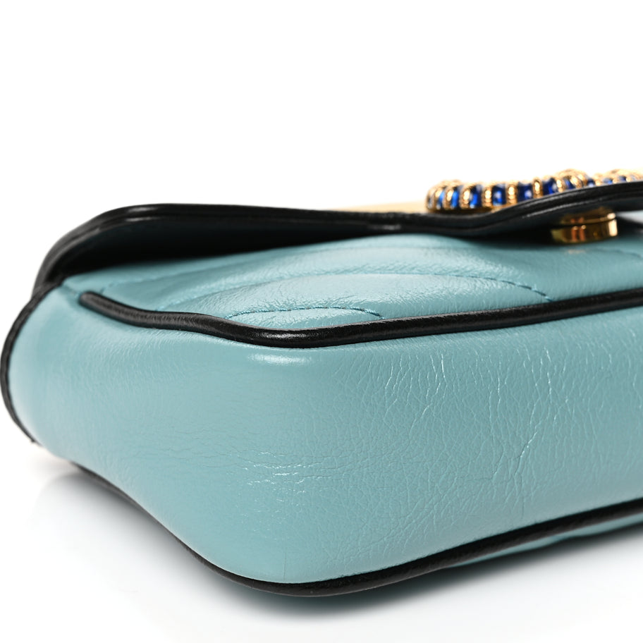 Gucci Azalea Calfskin Enamel Matelasse Diagonal Super Mini Torchon GG Marmont Shoulder Bag Butter Dusty Azure Black Electric Blue Image 8