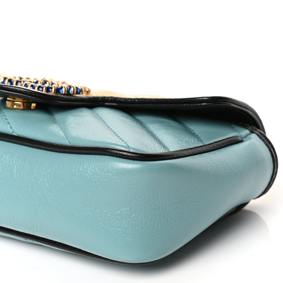 Gucci Azalea Calfskin Enamel Matelasse Diagonal Super Mini Torchon GG Marmont Shoulder Bag Butter Dusty Azure Black Electric Blue Image 9