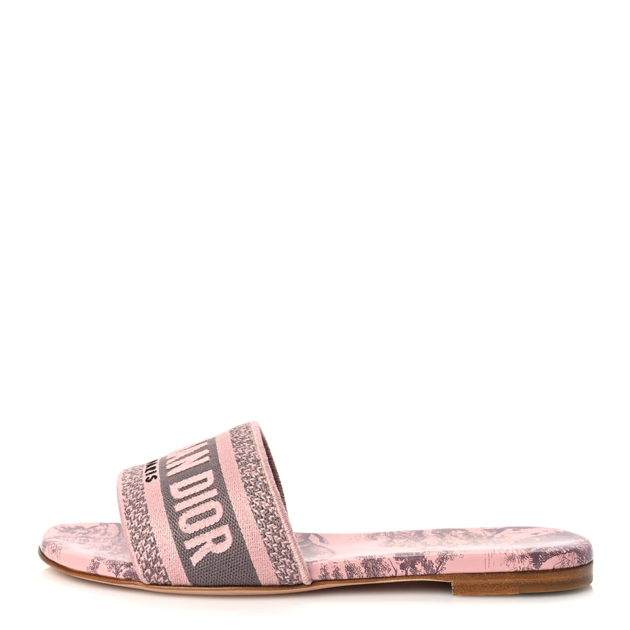 Christian Dior Canvas Toile De Jouy Embroidered Dway Flat Slide Sandals 35.5 Chateau Rose Image 1