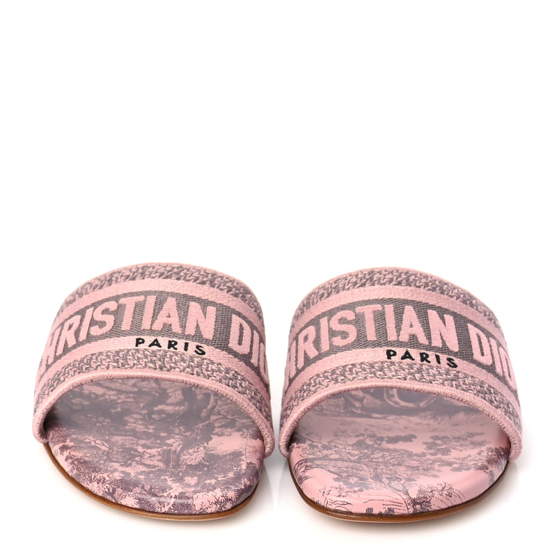  Christian Dior Canvas Toile De Jouy Embroidered Dway Flat Slide Sandals 35.5 Chateau Rose