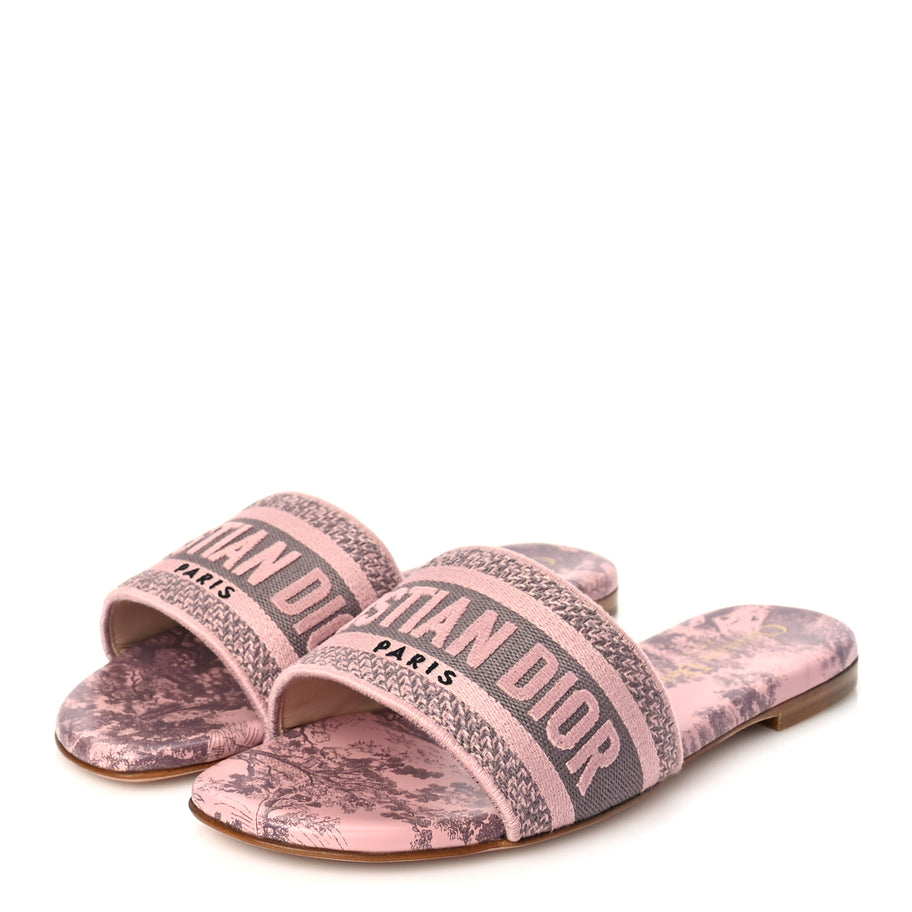 Christian Dior Canvas Toile De Jouy Embroidered Dway Flat Slide Sandals 35.5 Chateau Rose Image 3
