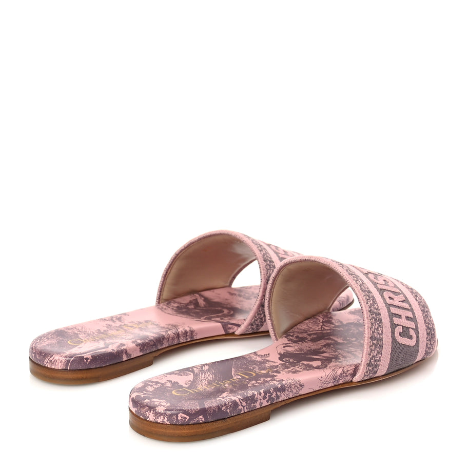 Christian Dior Canvas Toile De Jouy Embroidered Dway Flat Slide Sandals 35.5 Chateau Rose Image 4