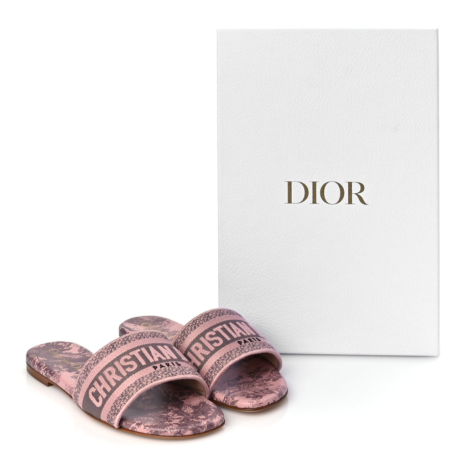 Christian Dior Canvas Toile De Jouy Embroidered Dway Flat Slide Sandals 35.5 Chateau Rose Image 9