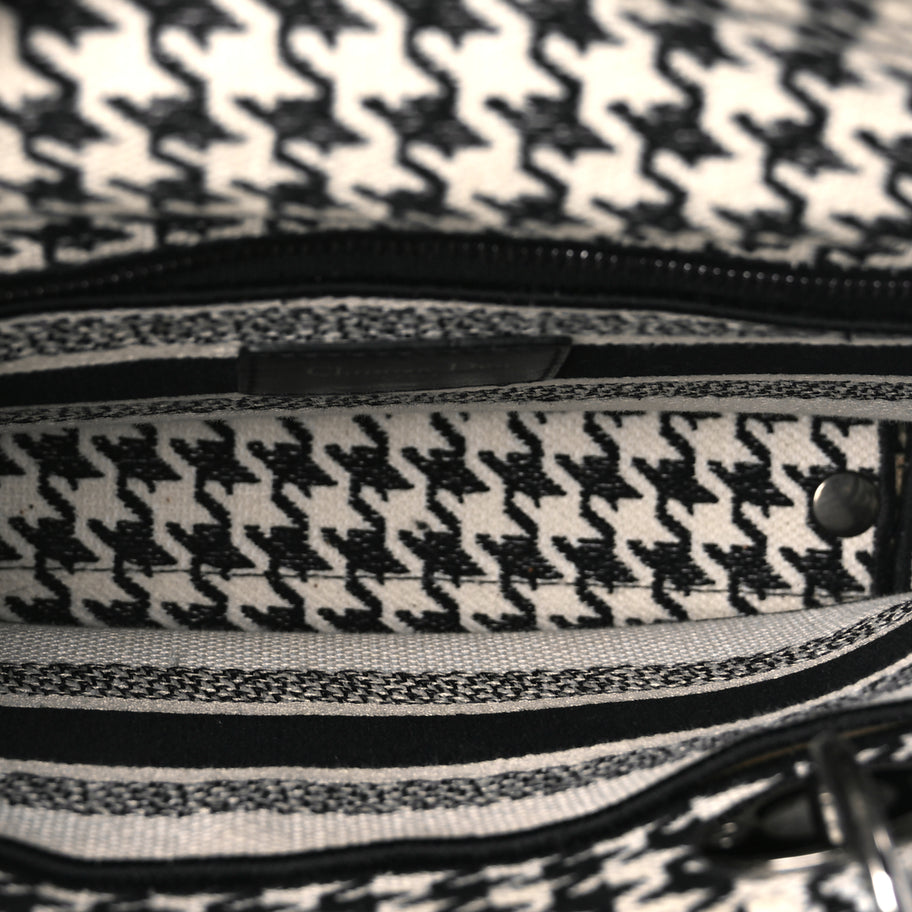 Christian Dior Canvas Houndstooth Embroidered Medium Lady D-Lite Black White Image 4
