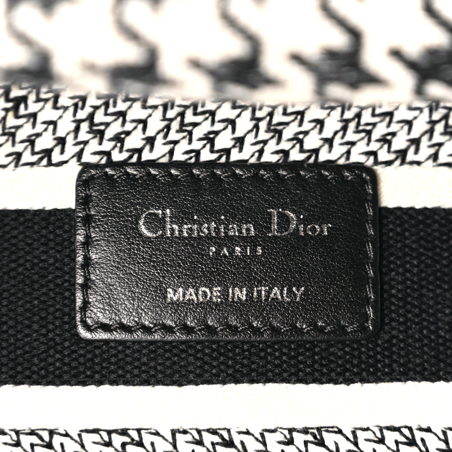Christian Dior Canvas Houndstooth Embroidered Medium Lady D-Lite Black White Image 5