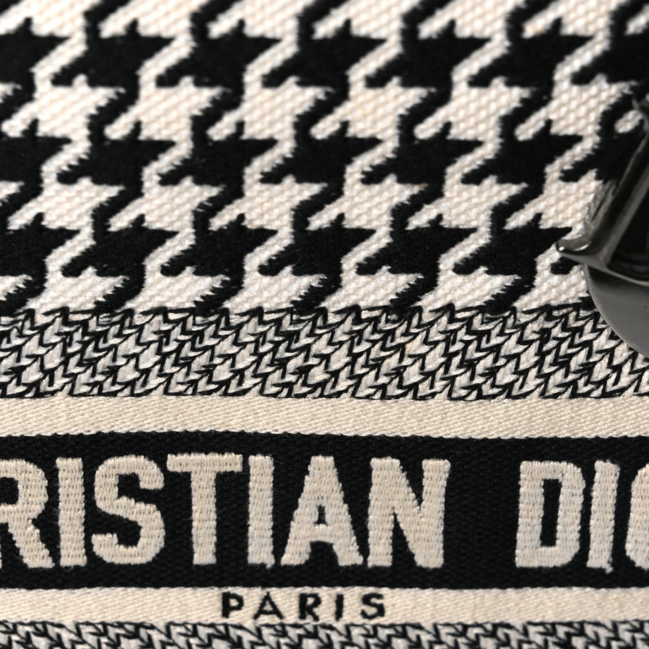 Christian Dior Canvas Houndstooth Embroidered Medium Lady D-Lite Black White Image 6