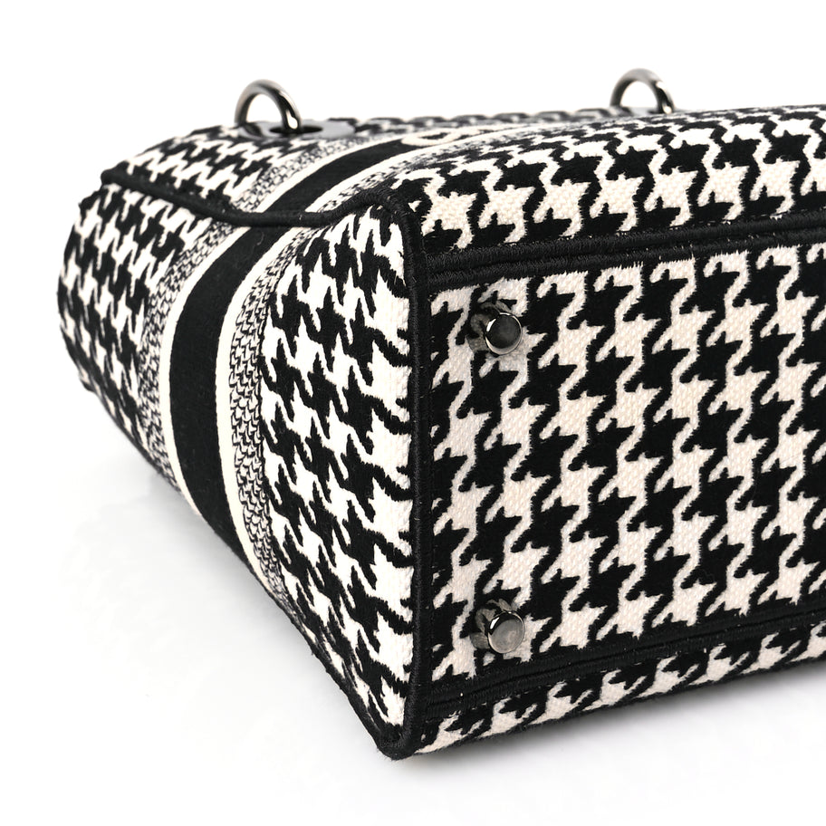 Christian Dior Canvas Houndstooth Embroidered Medium Lady D-Lite Black White Image 7