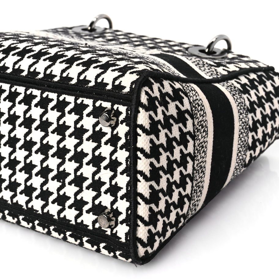 Christian Dior Canvas Houndstooth Embroidered Medium Lady D-Lite Black White Image 8