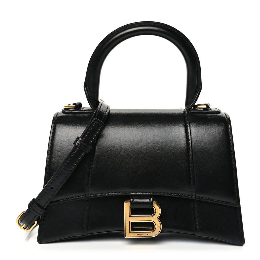 Balenciaga Shiny Box Calfskin Hourglass Top Handle Bag XS Black Image 1