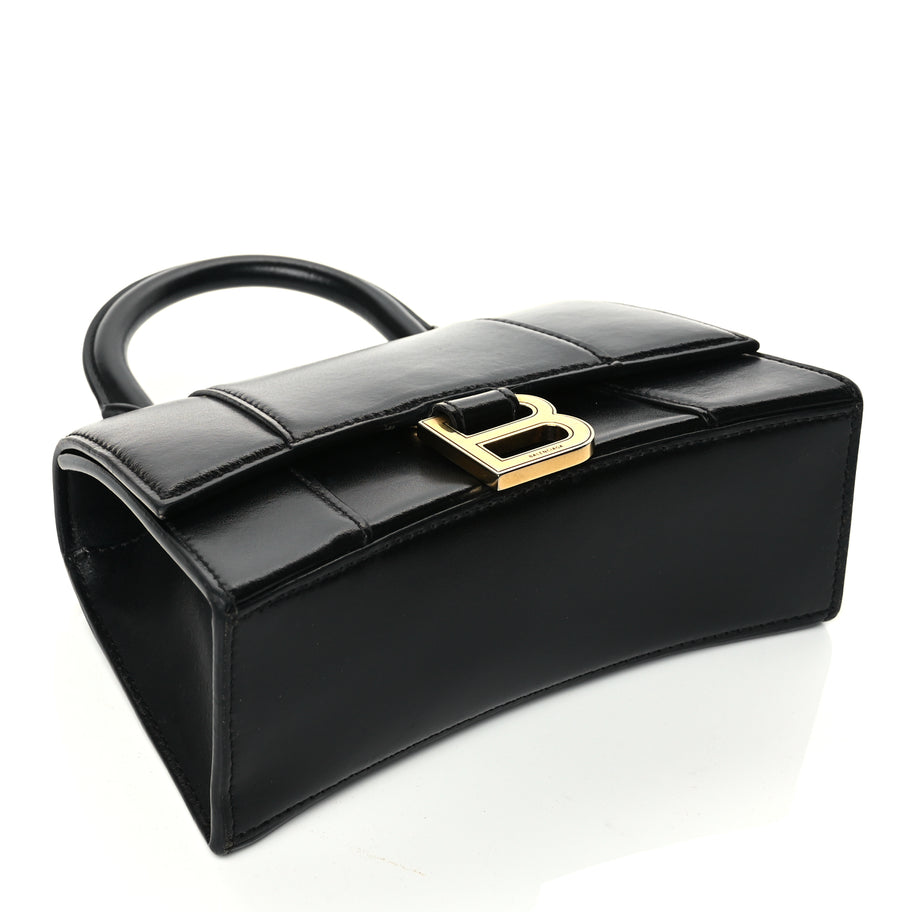Balenciaga Shiny Box Calfskin Hourglass Top Handle Bag XS Black Image 3