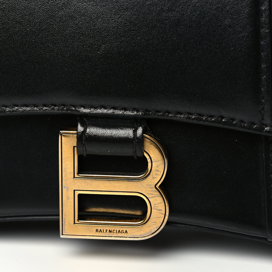 Balenciaga Shiny Box Calfskin Hourglass Top Handle Bag XS Black Image 9