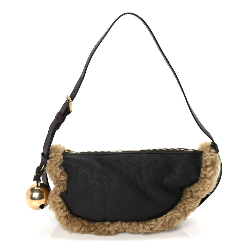  Burberry Shearling Small Shield Sling Bag Black