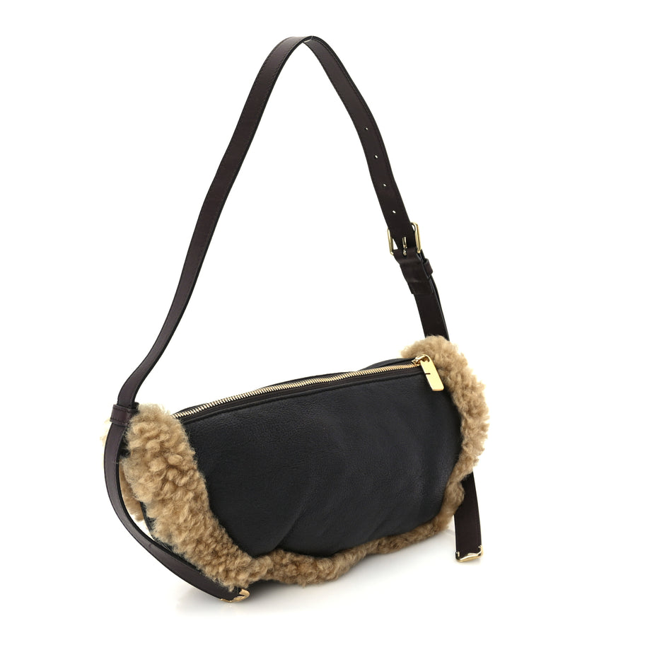 Burberry Shearling Small Shield Sling Bag Black Image 2