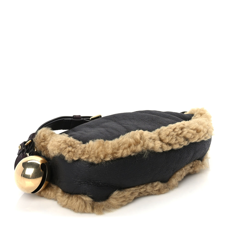 Burberry Shearling Small Shield Sling Bag Black Image 3