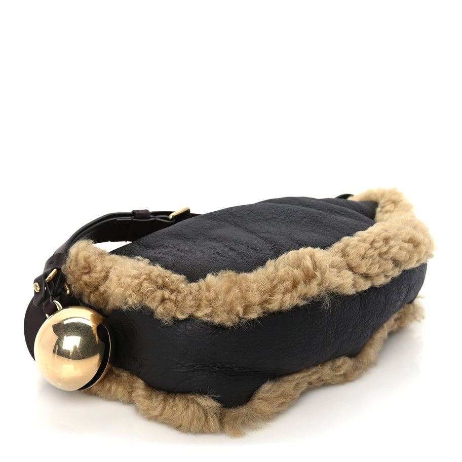 Burberry Shearling Small Shield Sling Bag Black Image 8